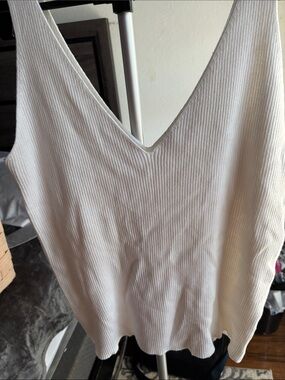 Meshki Cream Ribbed V-Neck Tank Top